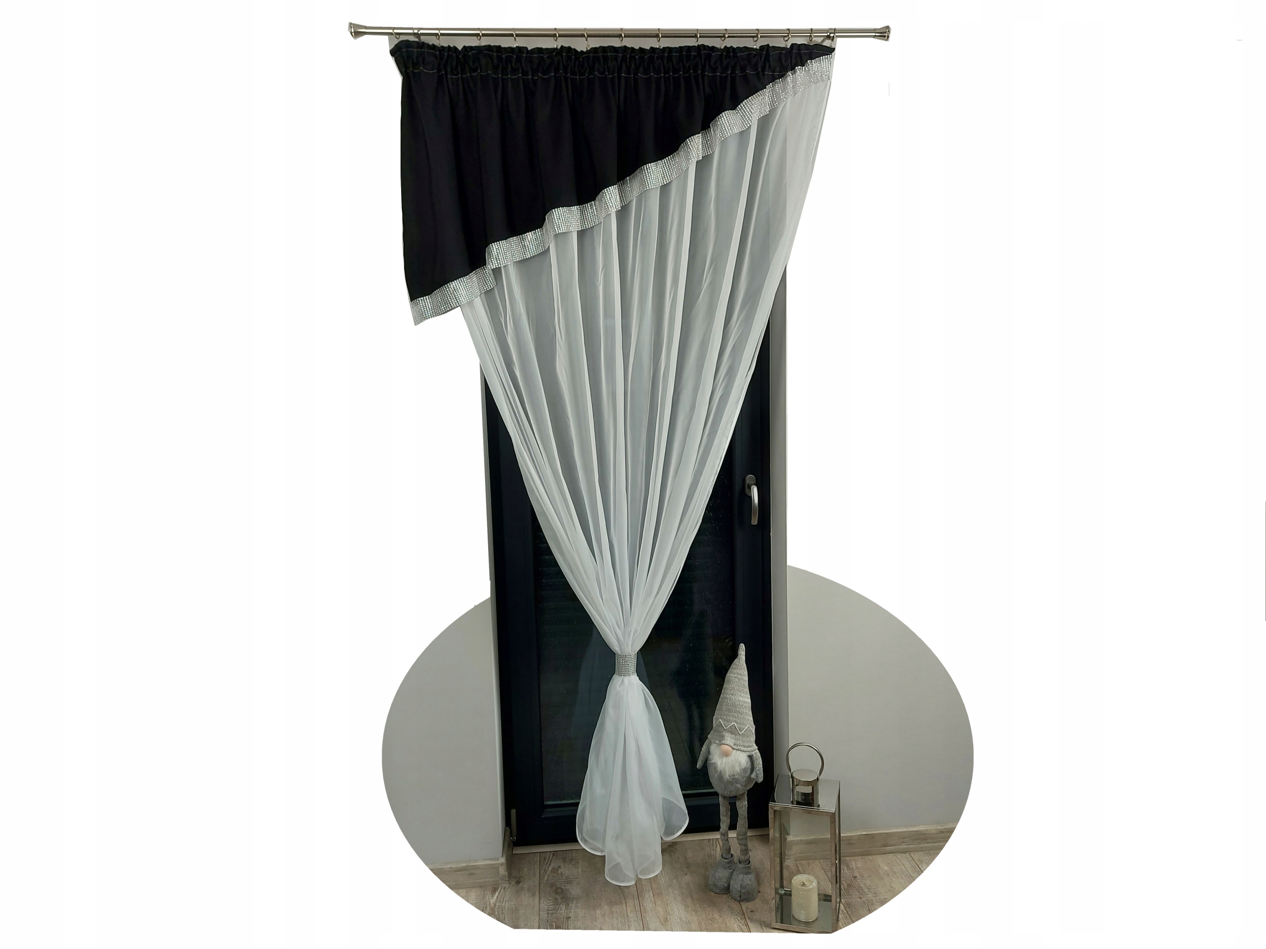 

Drzwi Balkonowe gotowa firana200/265 Skos Cyrkonie