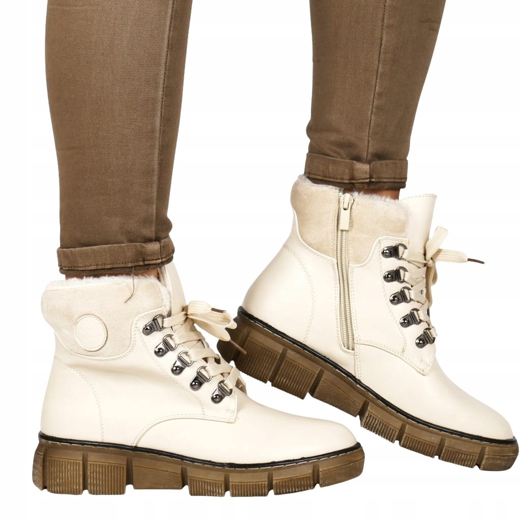 Béžové Kotníkové Boty S Kožešinou, Pohodlné Sněhule Se Zapínáním Na Zip, Módní