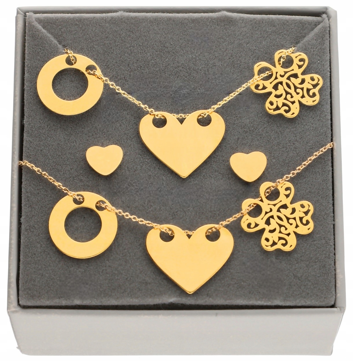 Sada šperků zlatých tří přívěsků Srdce Kolečko Čtyřlístek stříbro 925