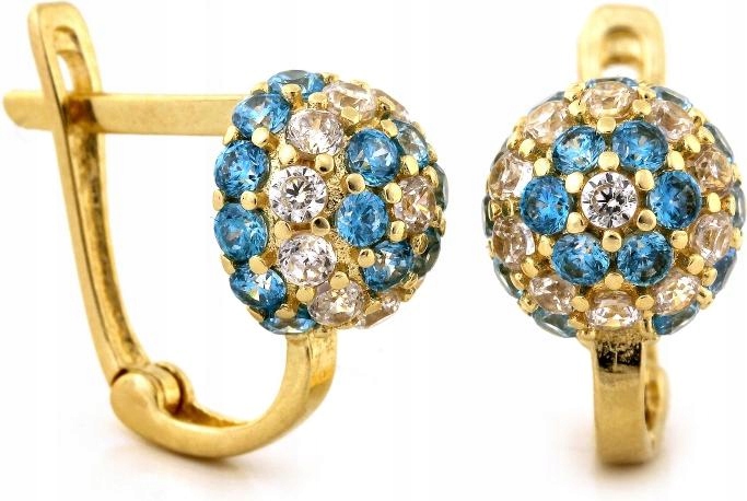 Zlaté náušnice pro dívky dívčí 585 modré bílé zirkony 14K