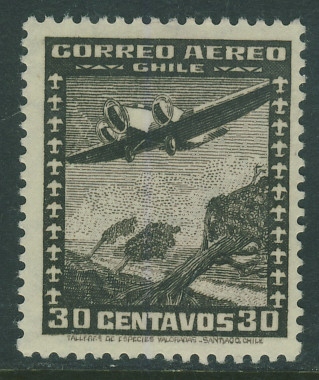 Chile 30 cts. - Samolot , drzewa