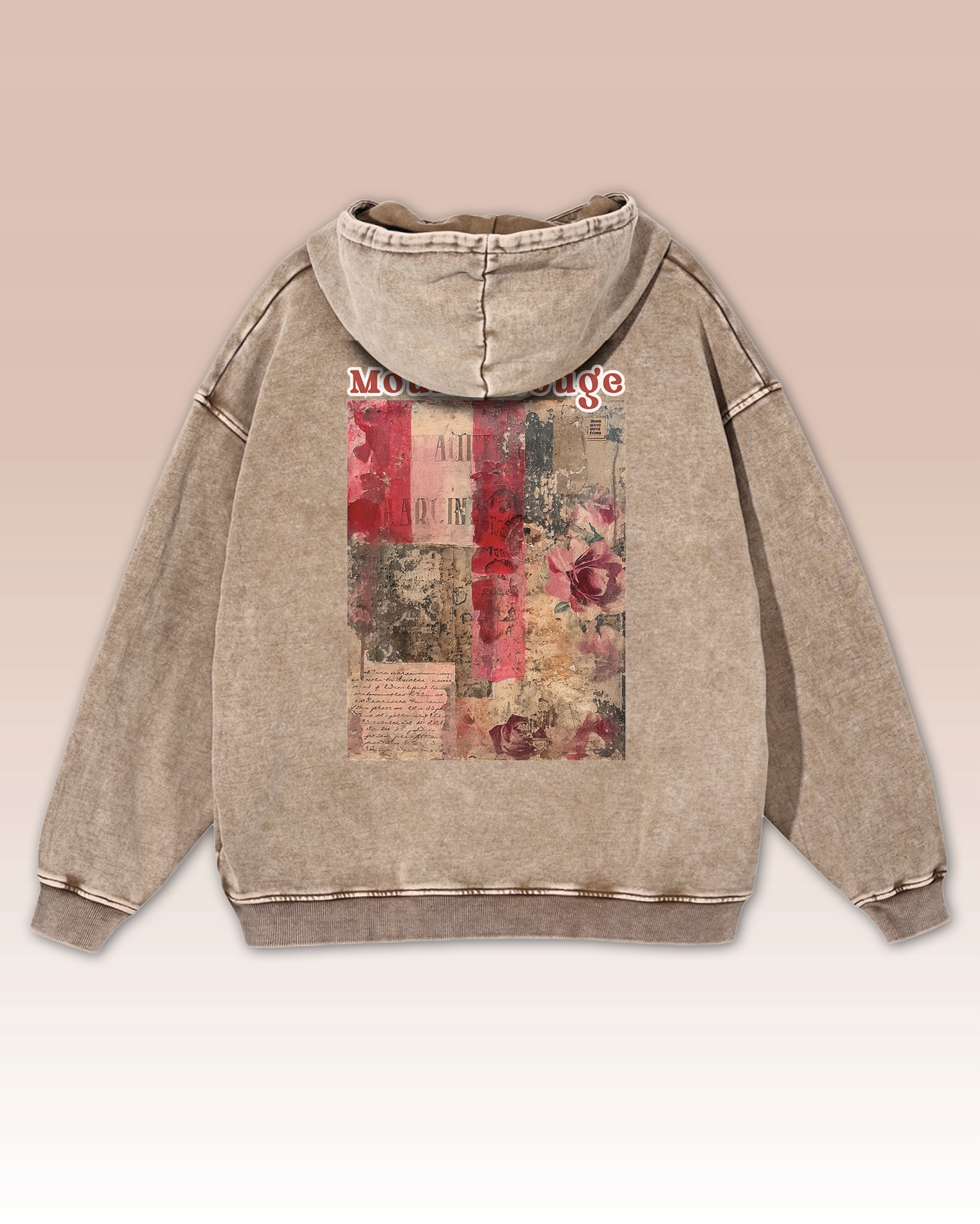 Moulin Rouge Romantic Paris Cabaret béžová volná mikina Oversize mikina s kapucí XL