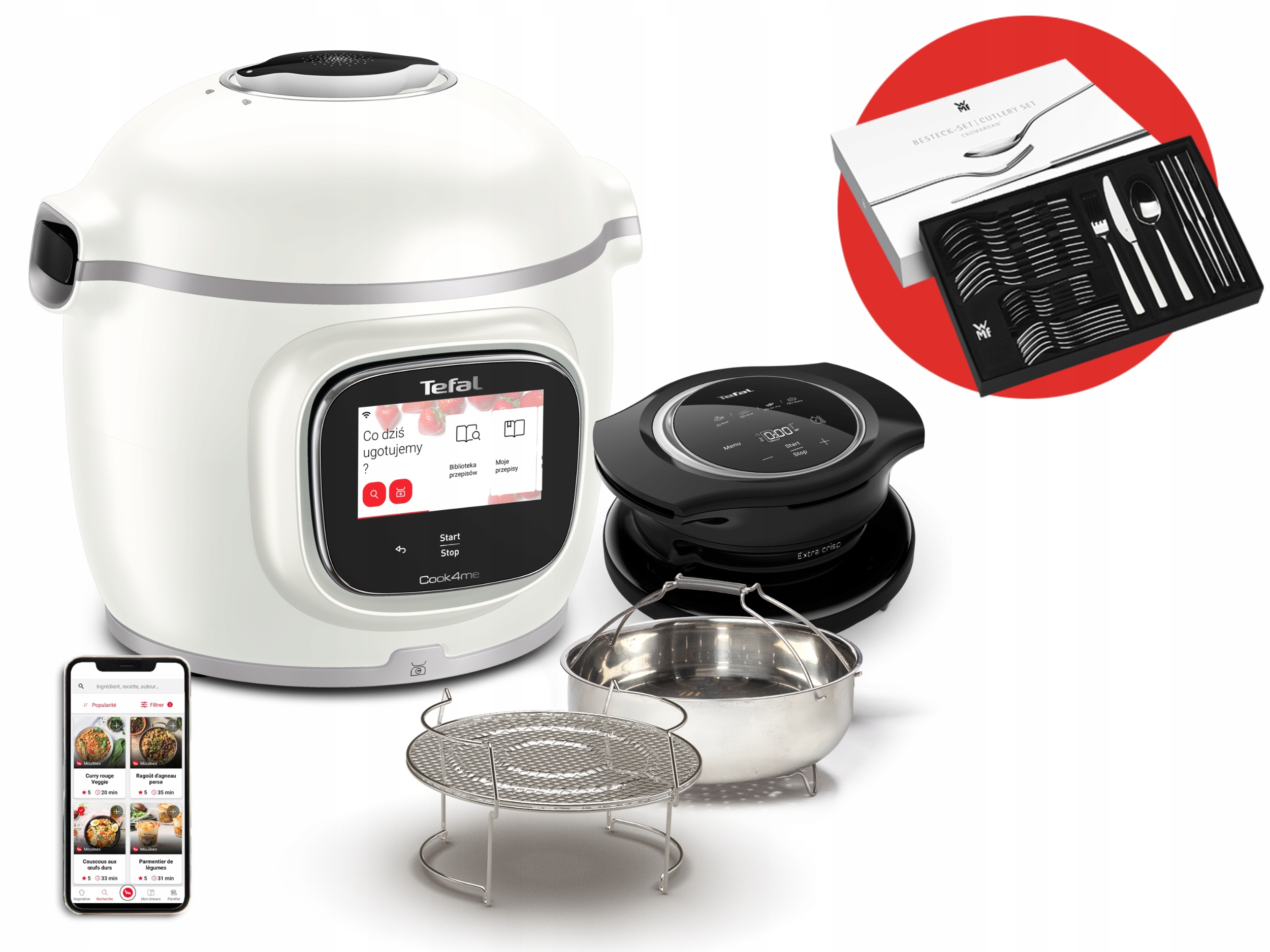 Multicooker Tefal Cook4Me z pokrywą do zapiekania air fryer. 1300 przepisów