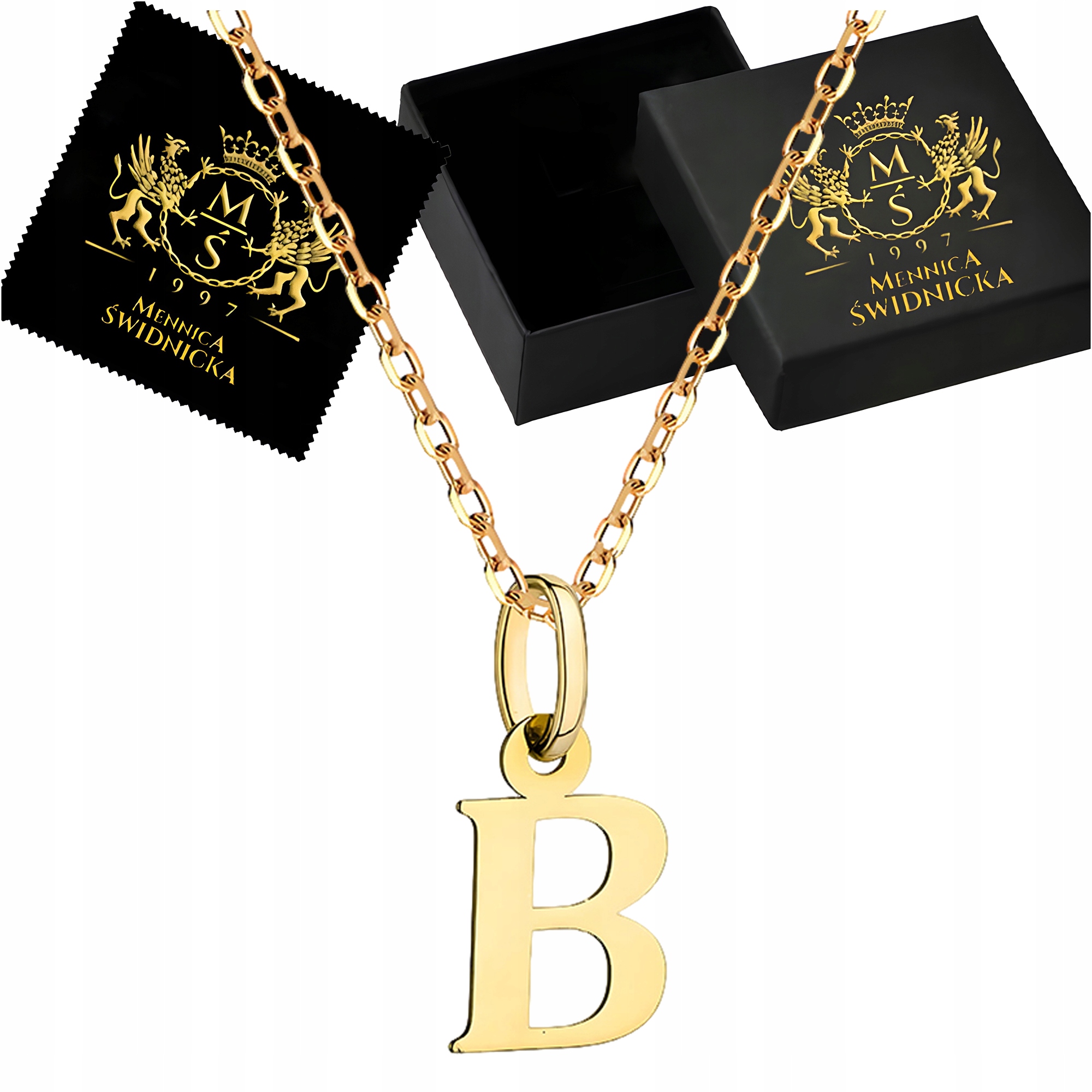 Zlatý náhrdelník Písmeno B Přívěsek a Řetízek Ankr Zlato 585 Gravírování