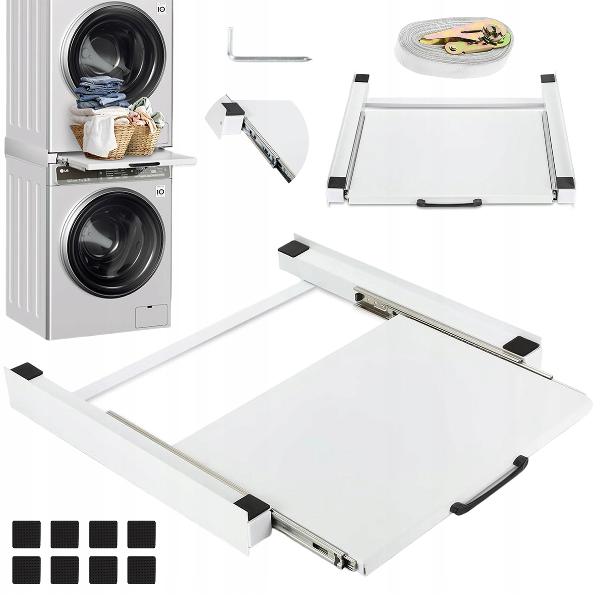Uniwersalny Łącznik pralki suszarką z paskami i wysuwaną półką 6m liny