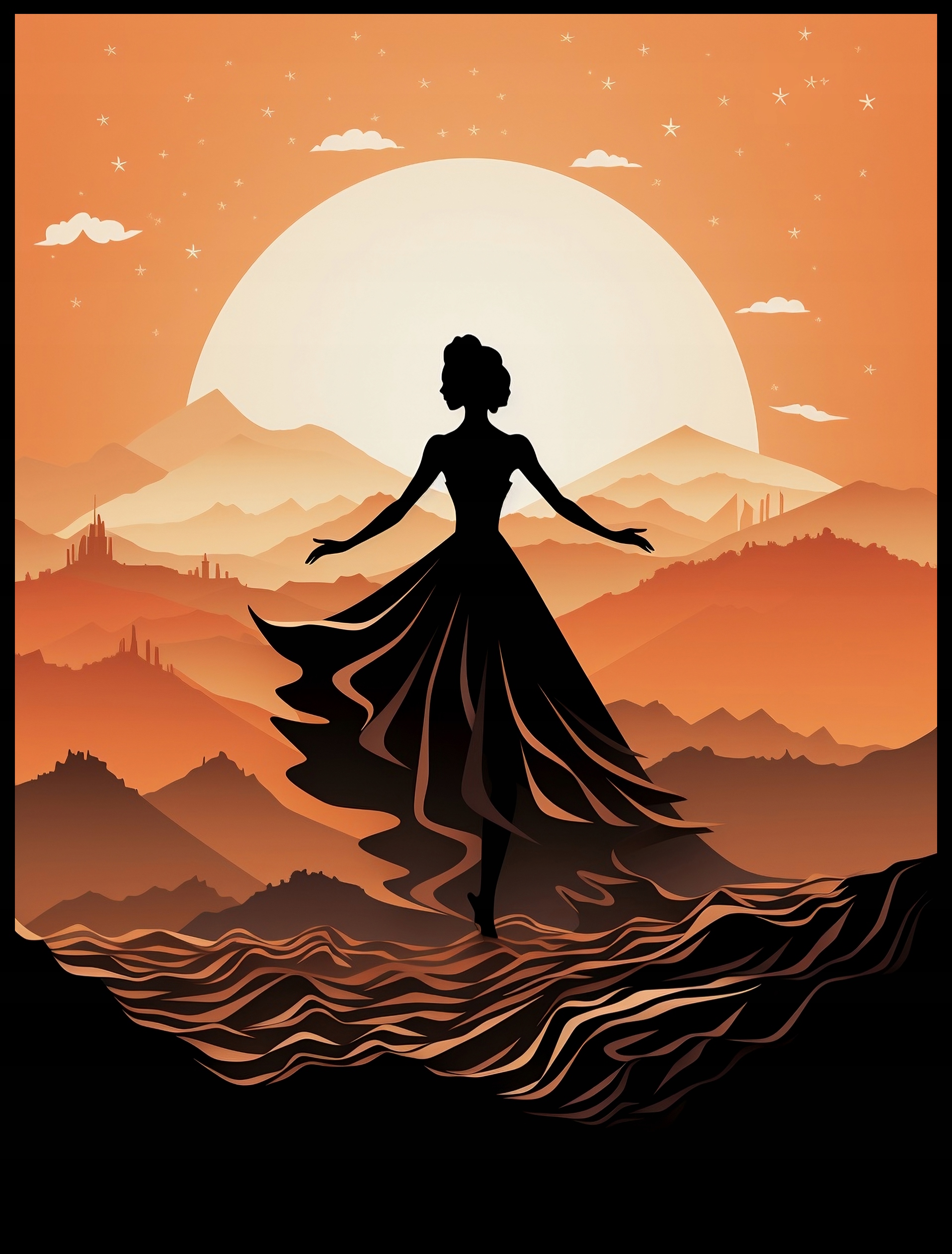 Plakat na Ścianę Obraz Baletnica Minimalizm Zachód Słońca 40x50 cm Premium