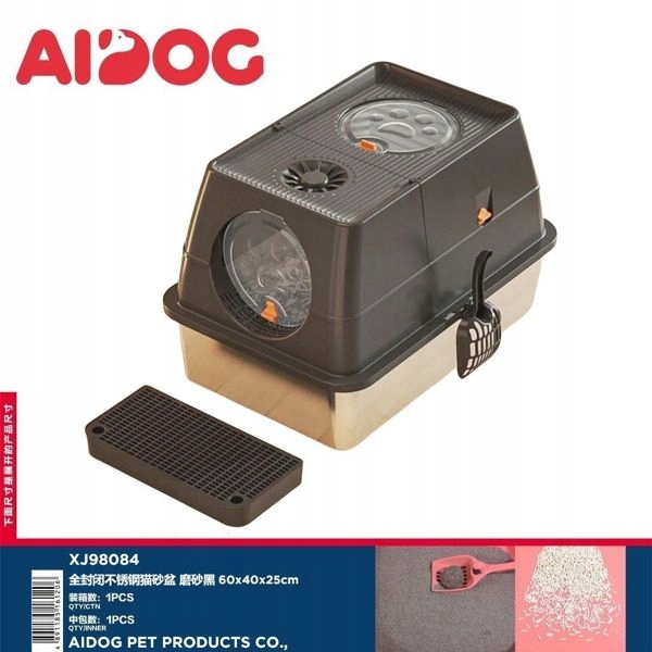 Levně Uzavřená toaleta pro kočky z z nerezové oceli, černá matná