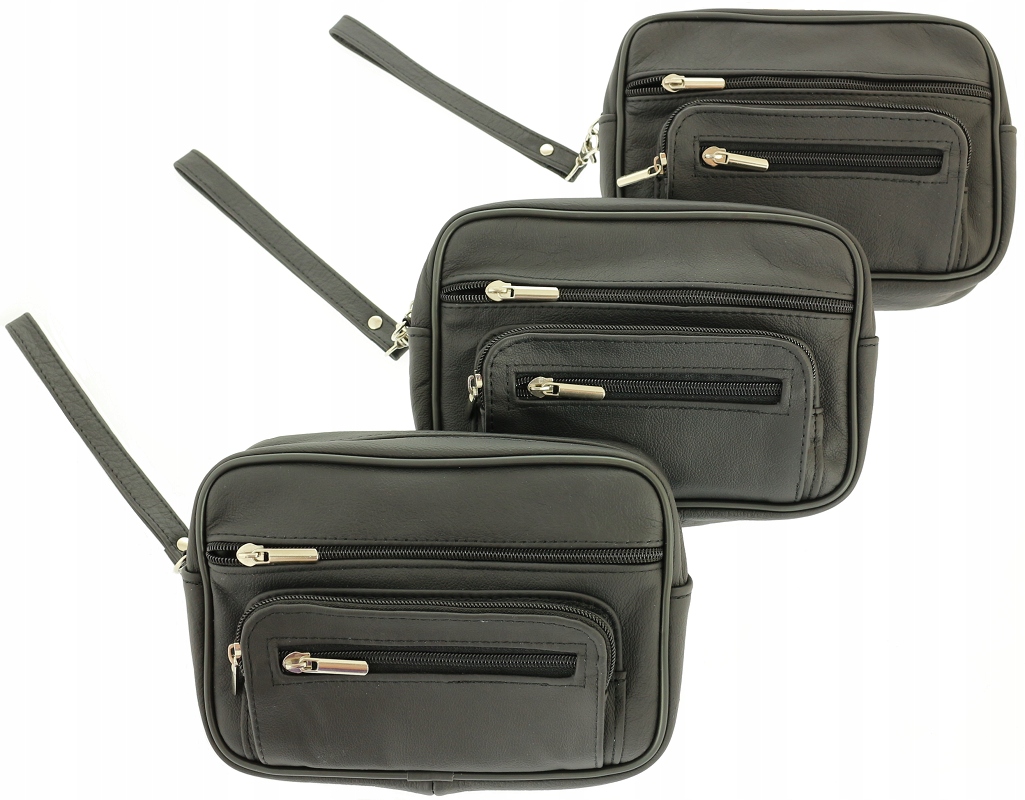 Skórzana pojemna saszetka męska do ręki PL PROD. Kolor czarny