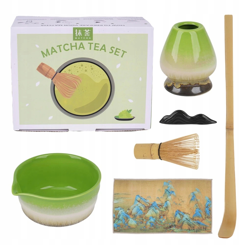 Zestaw prezentowy do herbaty matcha czarka miotełka podstawka łyżeczka