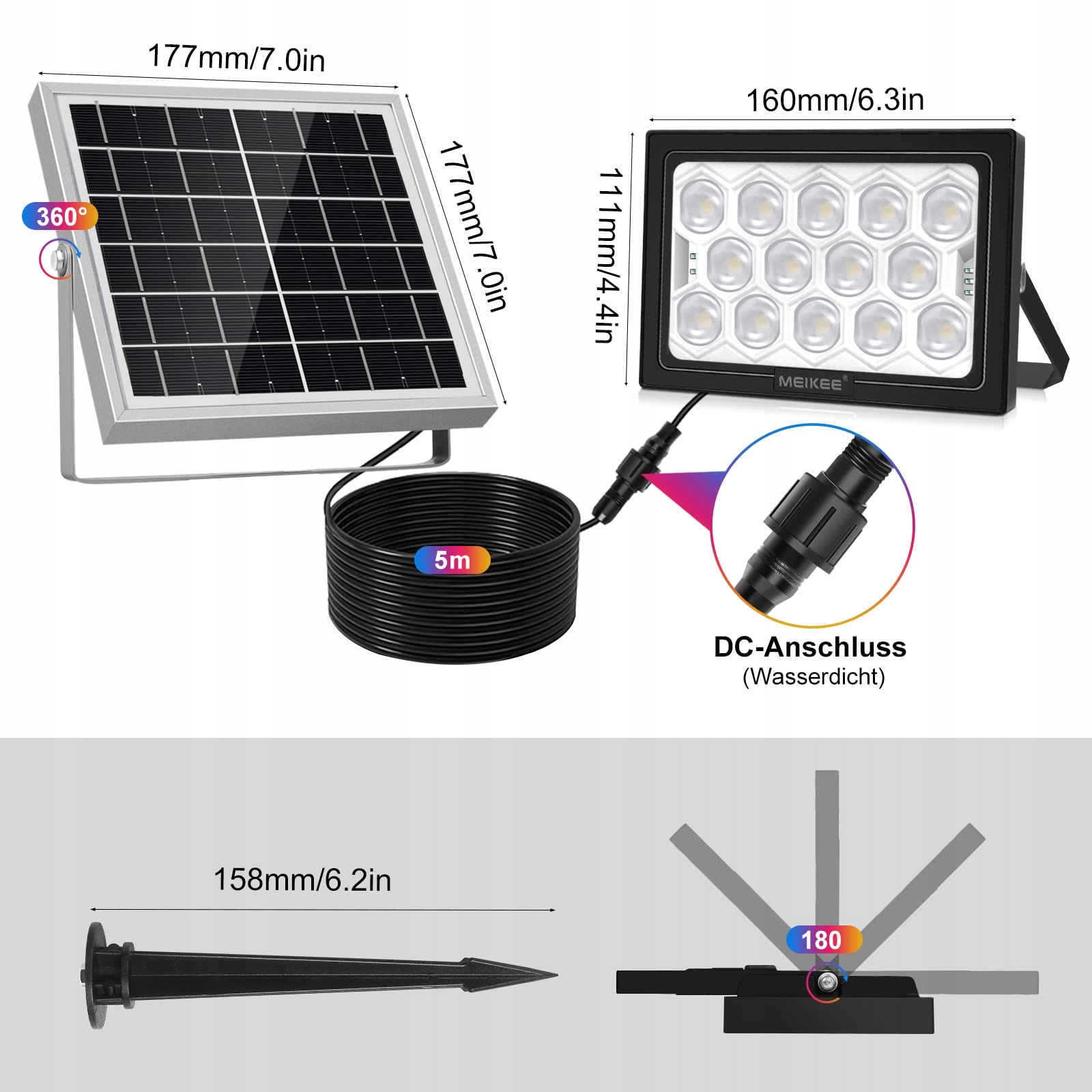 Meikee Reflektor Solarny Wbijany Lampa Ogrodowa Na Imprezę 30W RGB — miniatura 7