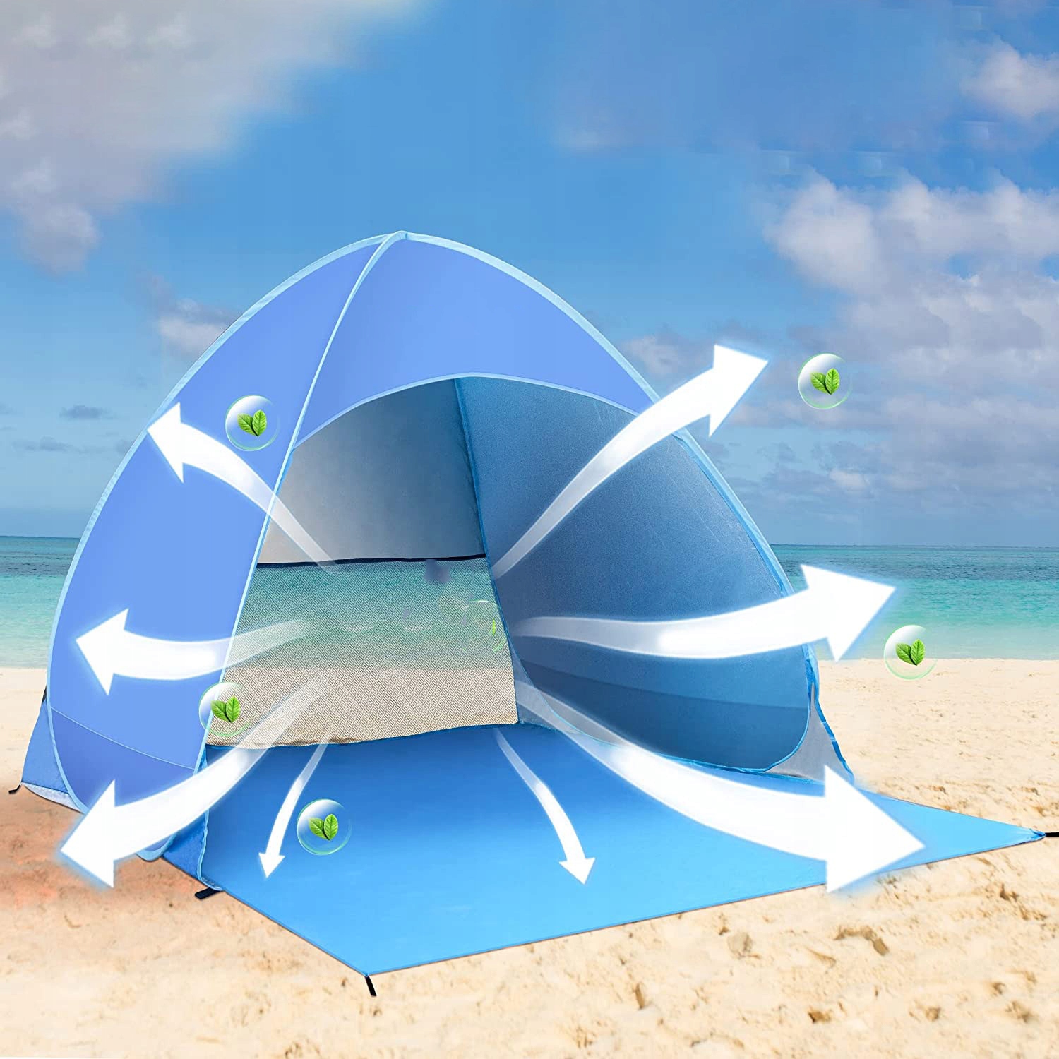 NAMIOT PLAŻOWY PARAWAN SAMOROZKŁADAJĄCY 2-3 OSOBOWY 165×150cm FILTR UV 50 Model NAMIOT PLAŻOWY