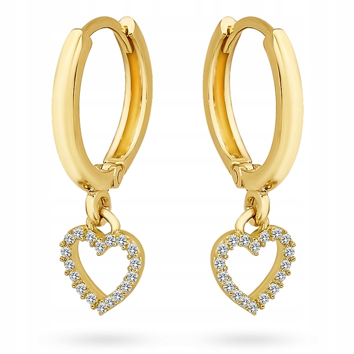 Złote kolczyki wiszące serca ażurowe, koła, złoto 333