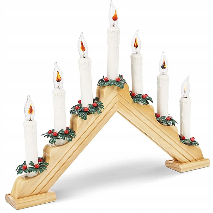 7 Led Svícen Adventní Vánoční Dřevěný Svíčky Světýlka Svíčky Do Zásuvky