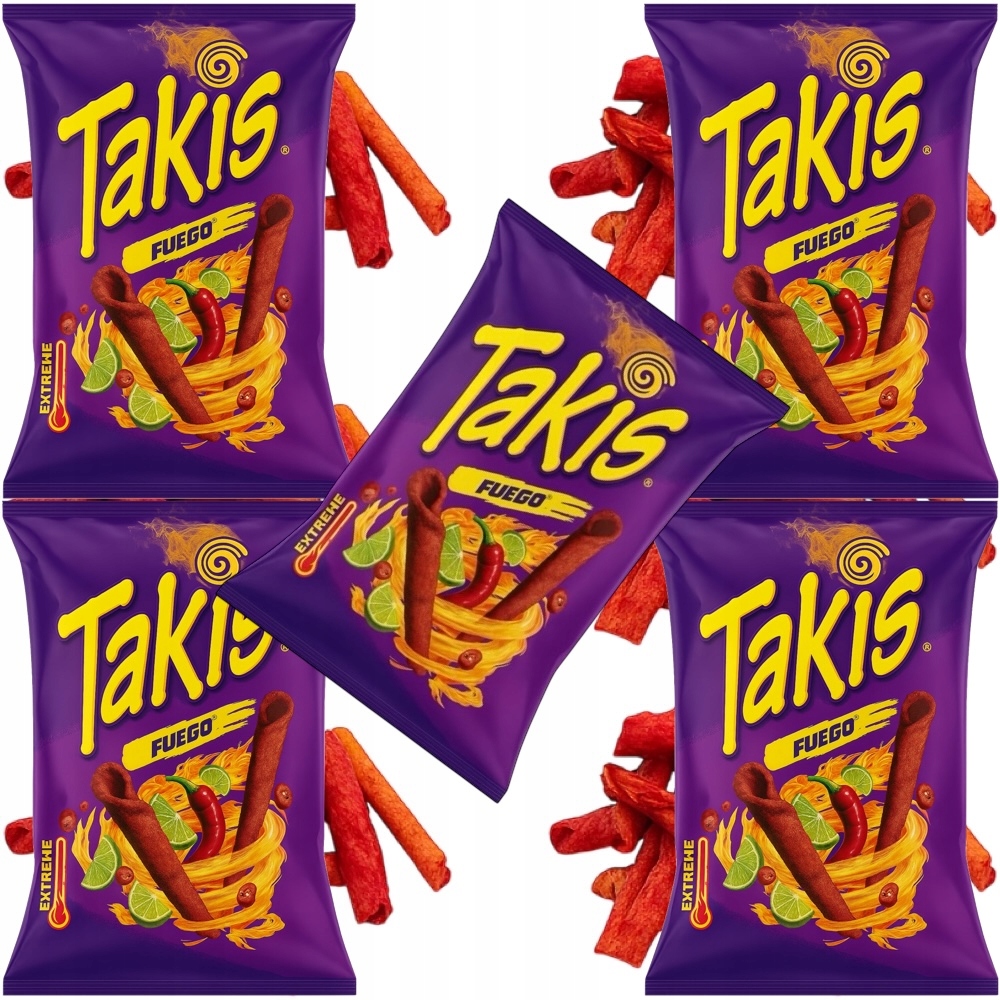 5 x Chipsy Kukuřičné Tortilla Chips Ostré Chilli Limetka Fuego 100g Takis