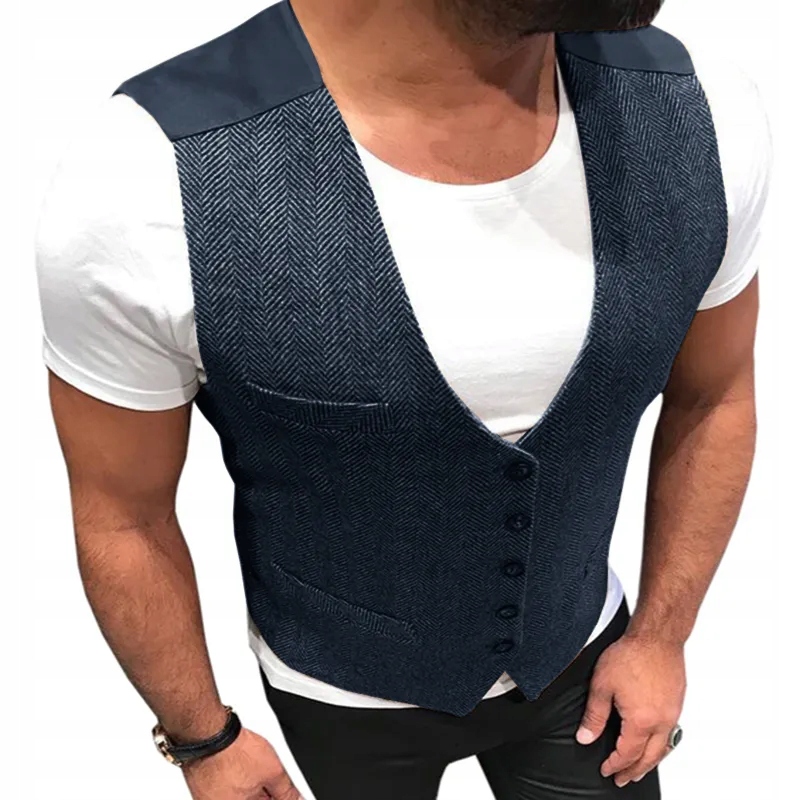 Men's Suit Vest Tweed Wool V-neck 4 Button Retro S Wzór dominujący orientalny