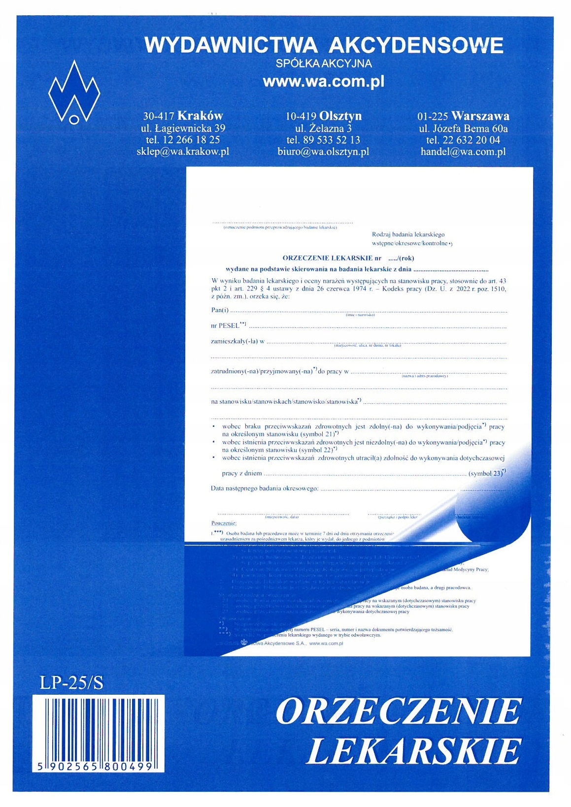 

Orzeczenie lekarskie Lp-25/s