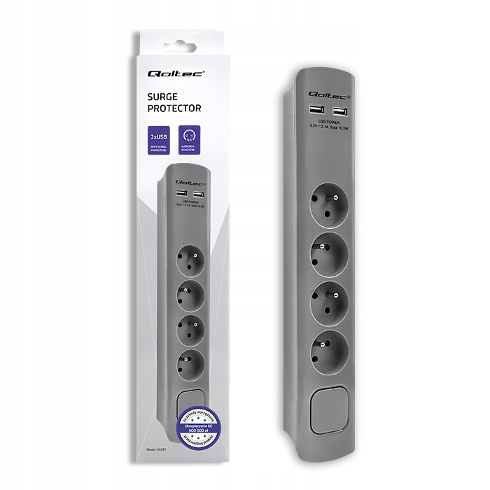 

Qoltec Listwa antyprzepięciowa 4gniazda 2xUSB 1.8m