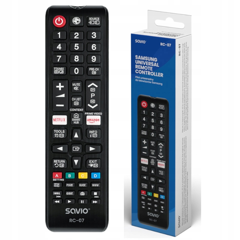 Pilot uniwersalny do telewizora Tv Samsung Savio RC-07 Smart Netflix Amazon