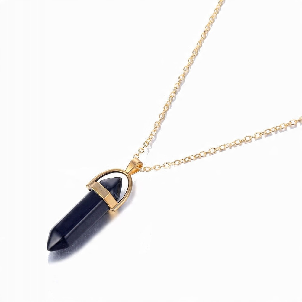 

Naszyjnik amulet czarny łańcuszek złoty stalowy