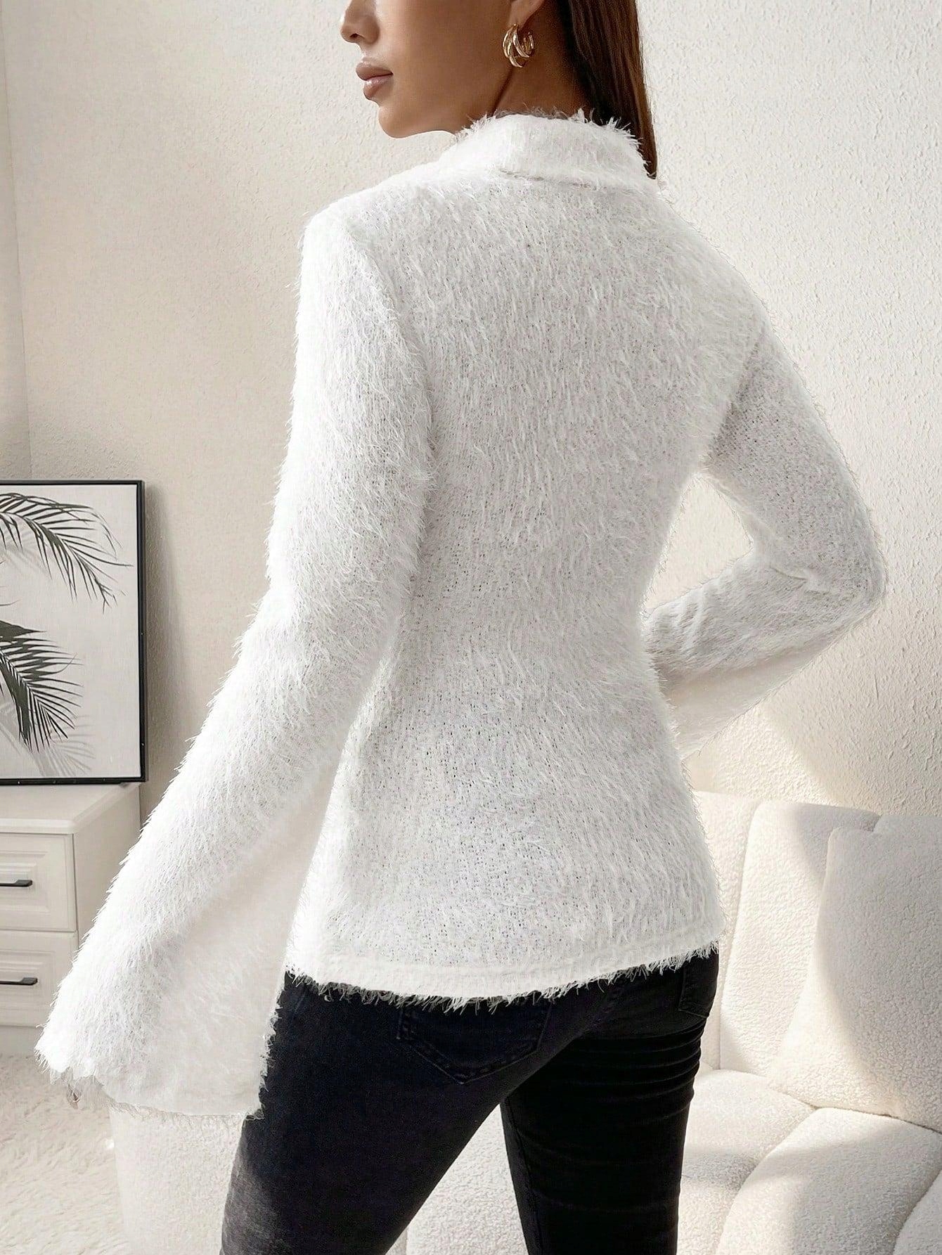 ECRU SWETER CIĄŻOWY DZIANINOWY WŁOCHATY Z GOLFEM DOPASOWANY SHEIN M Marka Shein