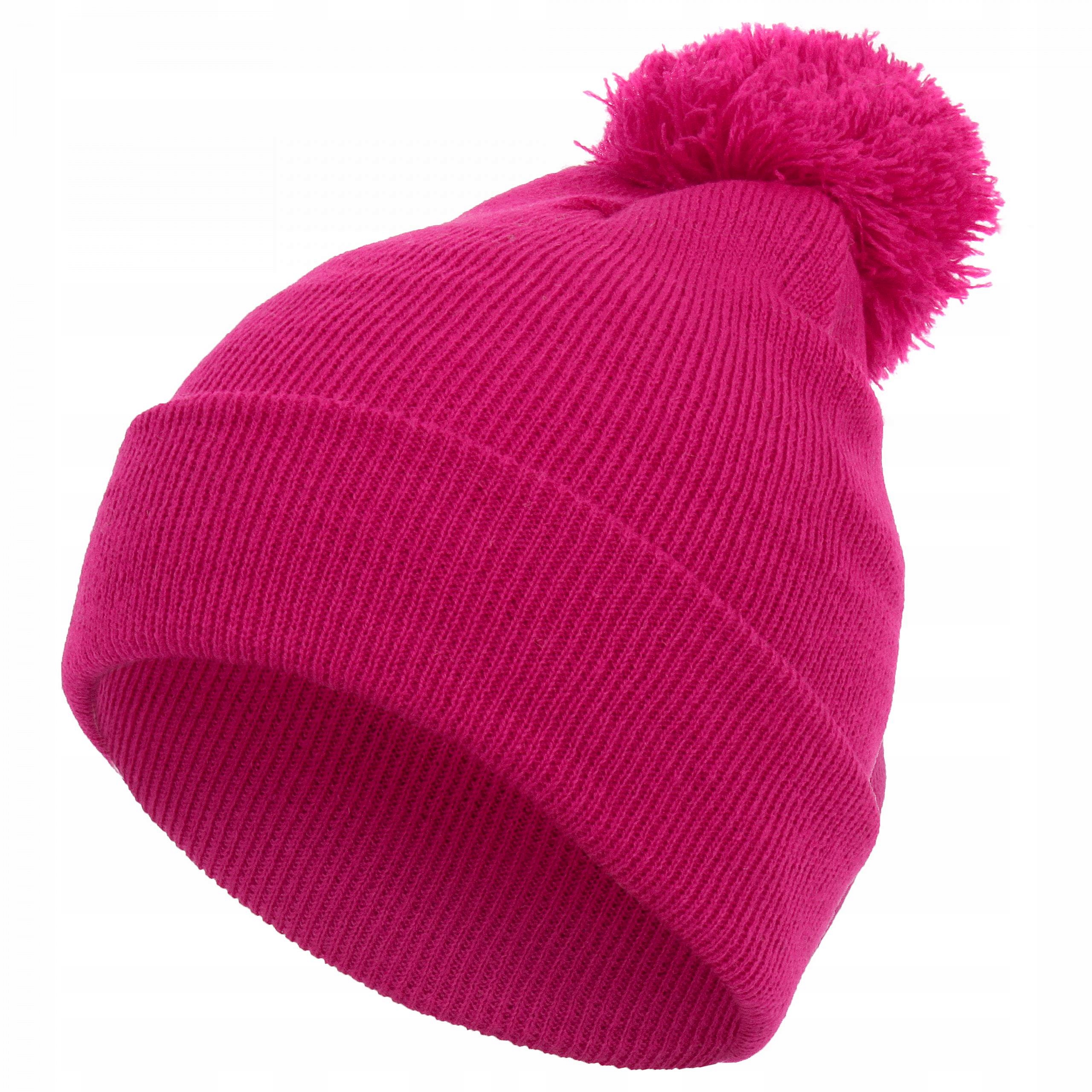 

W319A Beanie Czapka Zimowa Krasnal Z Pomponem Róż
