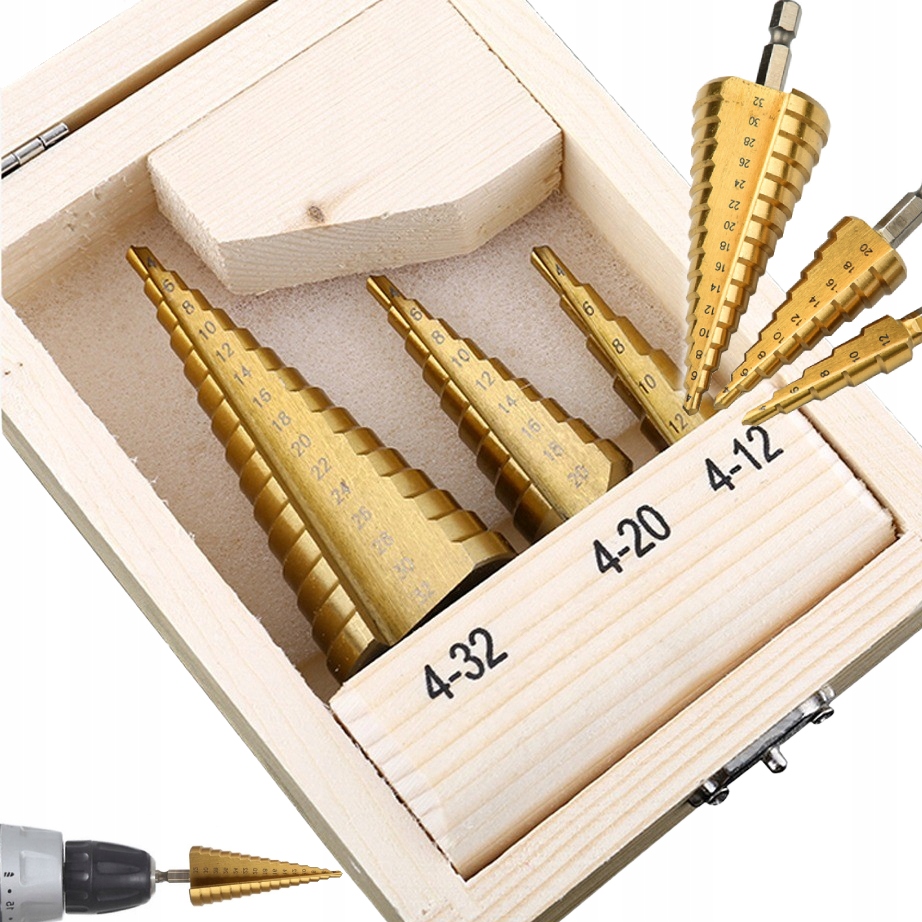 

Wiertła Stożkowe Stopniowe Do Metalu Zestaw 4-32MM