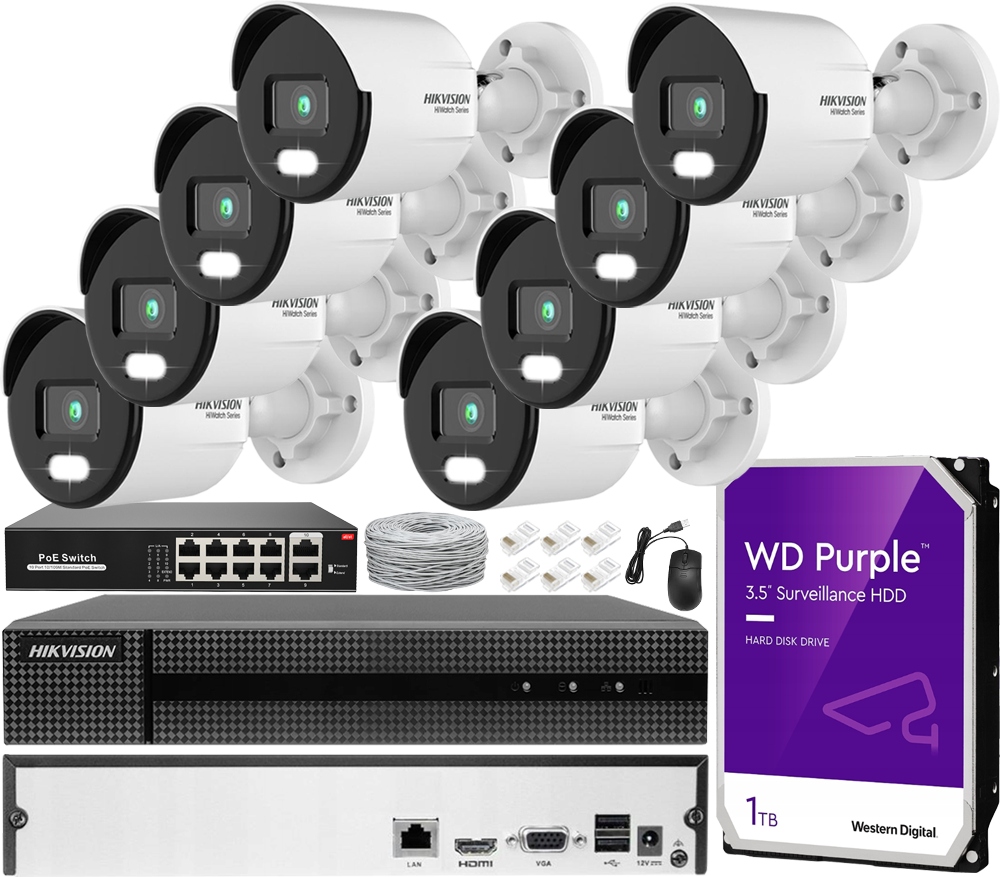 Monitorovanie Ip Sada 8 kamier 4Mpx Led 30 m Záznamník PoE Detekcia Disk 1TB