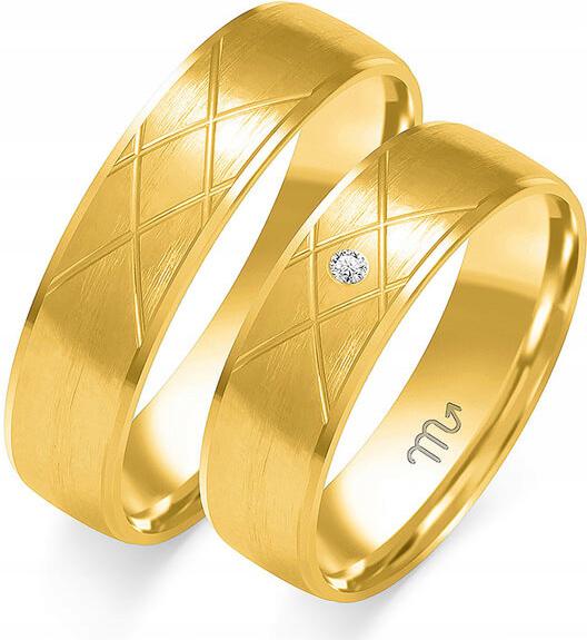 Zlatý snubní prsten na svatba pro pár z roku 585, 20 21 22, lesklý, elegantní vzor