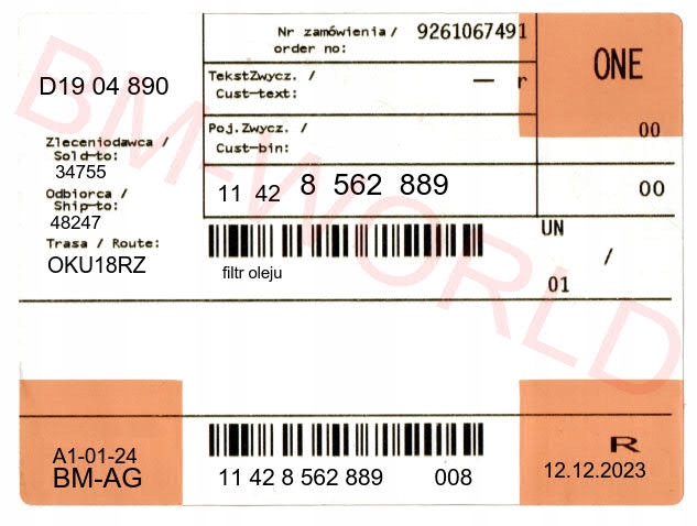 Nowy Oryginalny OE BMW filtr oleju BMW K02 G310GS K3 G310R ASO Numer katalogowy części BMW-11428562889-OE