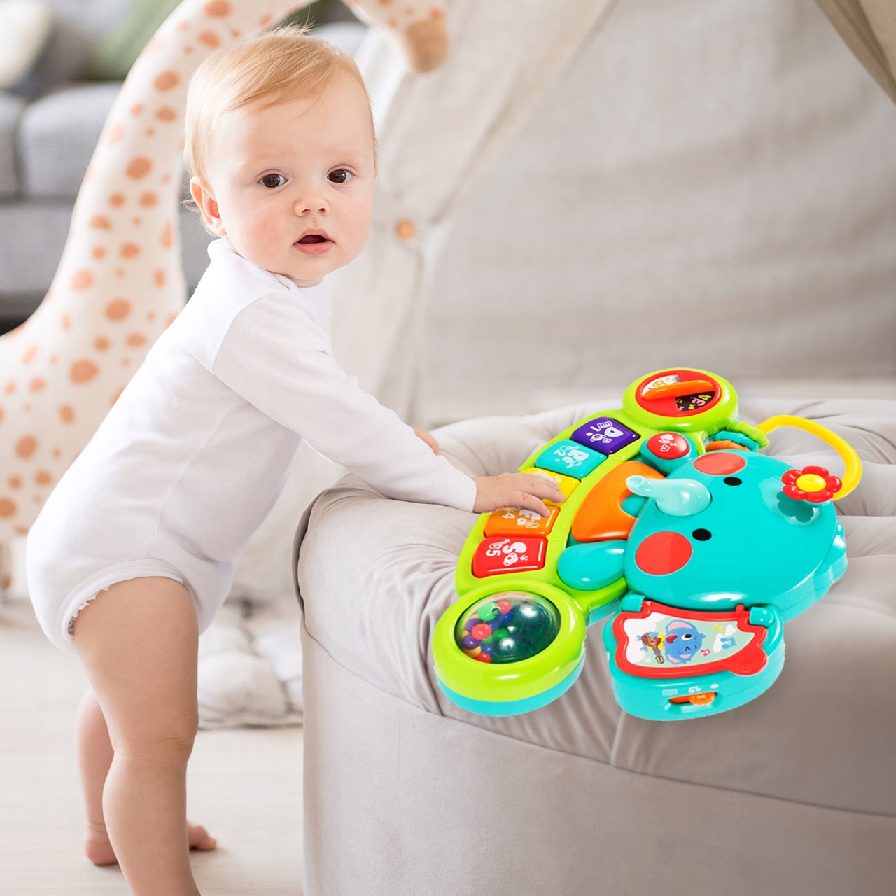 PIANINKO MUZYCZNE ORGANKI INTERAKTYWNE SŁONIK Z UCHYTEM DLA DZIECKA Wiek dziecka 6 m +