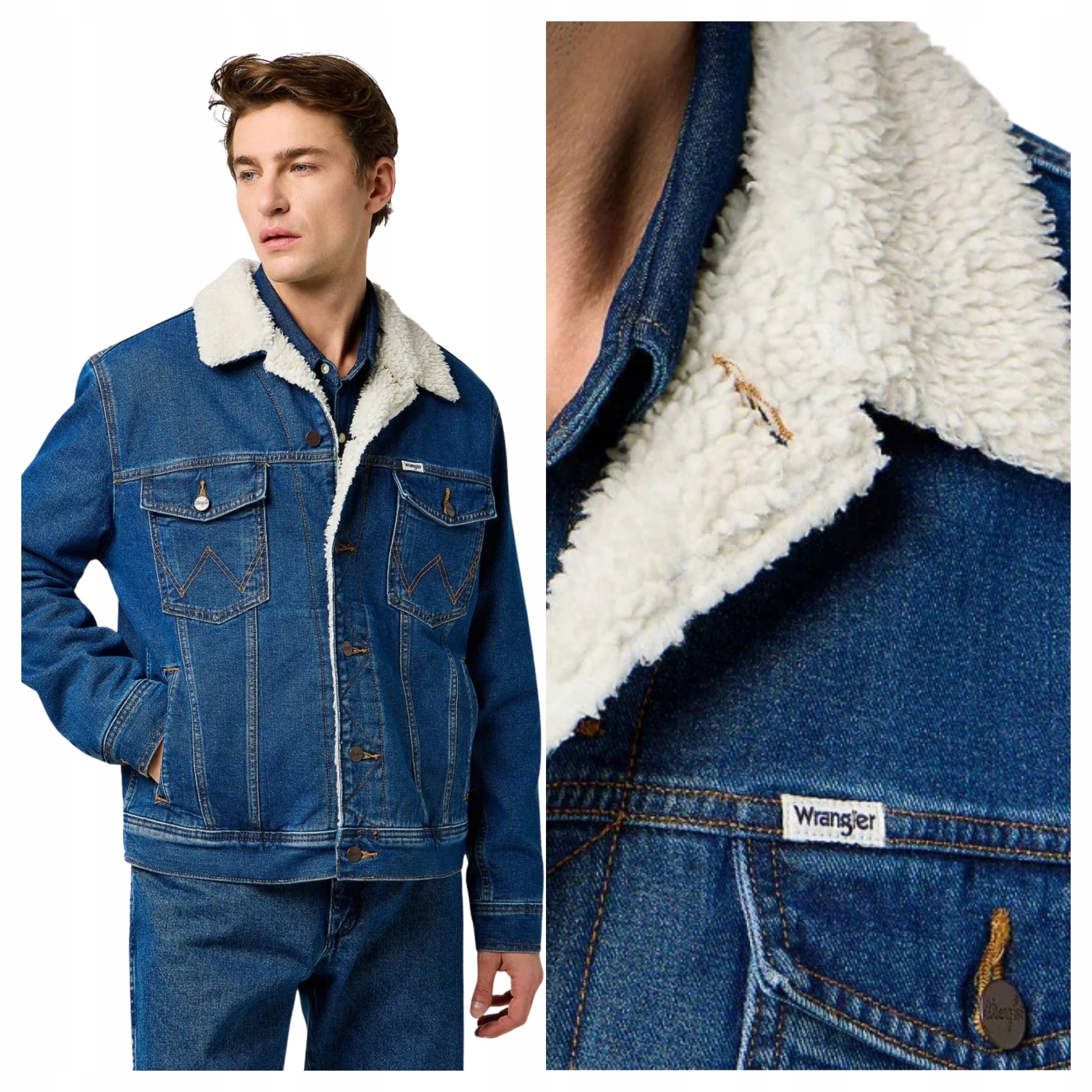Pánská bunda Wrangler Sherpa Classic Jacket Mid Stone Modrá 4XL