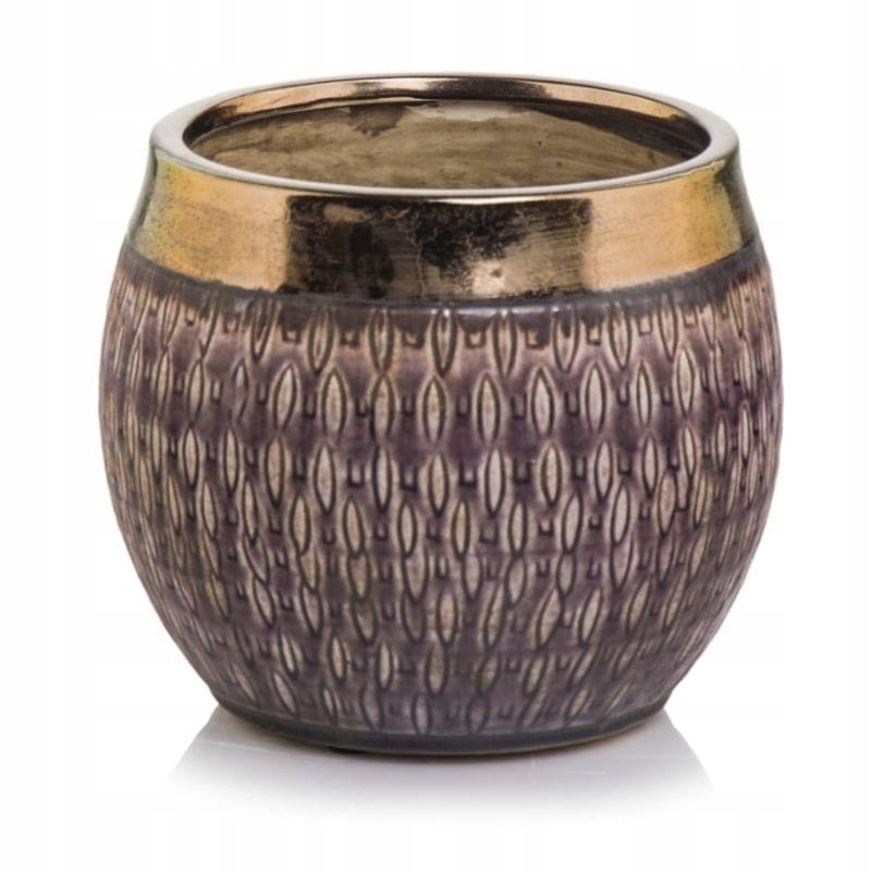 Fioletowa osłonka doniczka złotomiedziany pas kula