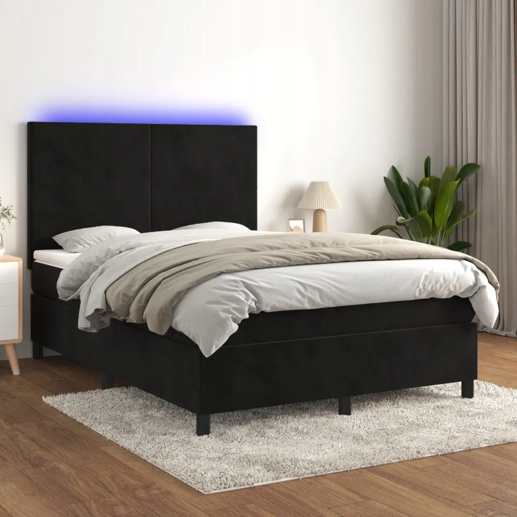 vidaXL Box spring postel s matrací a Led černá 140x190 cm samet