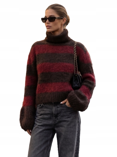 Cococmore Yarn Svetr Golf Premium Kid Zvonek Pásy Hnědá Bordová