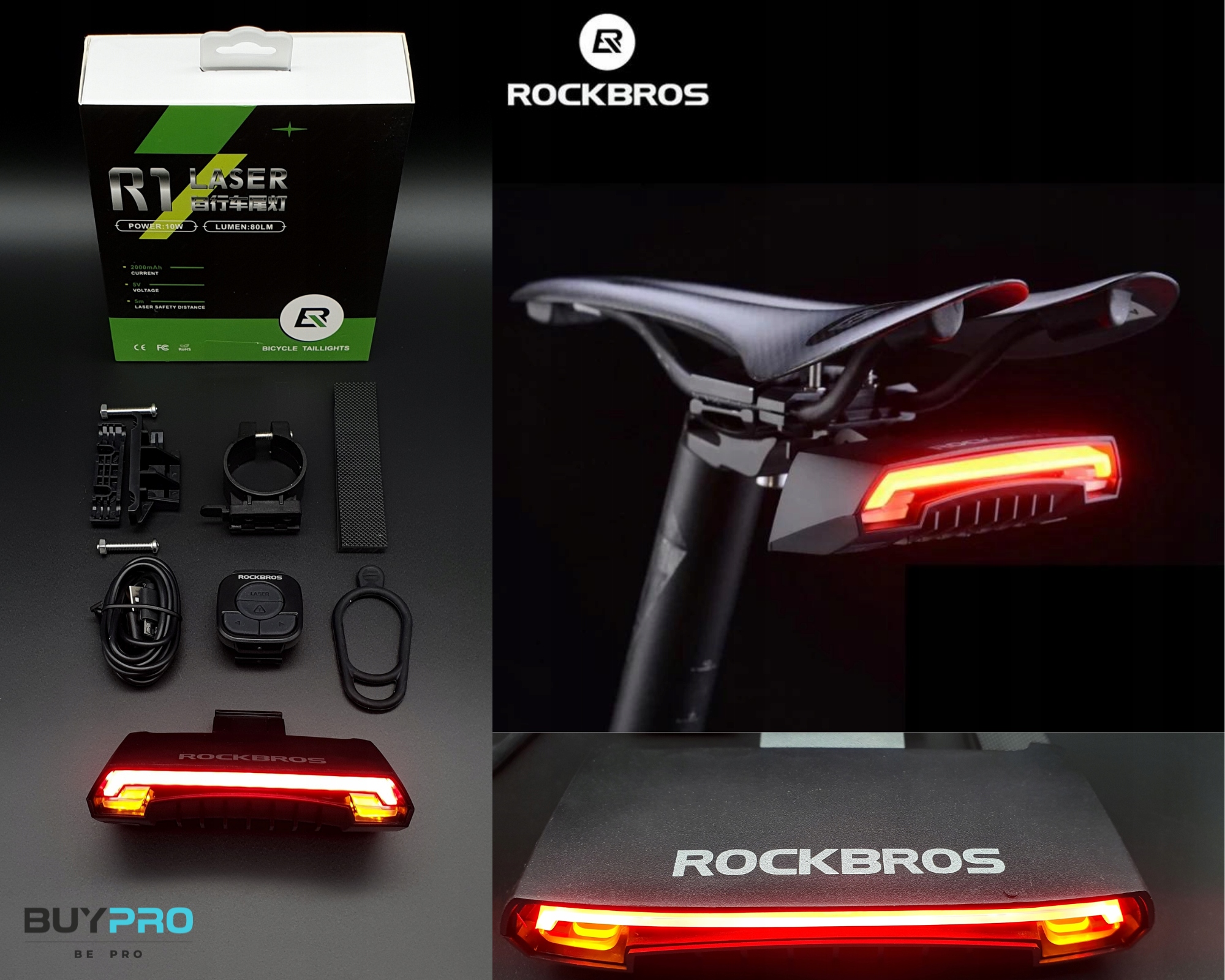 Lampka tylna z laserem STOP kierunkowskazy USB pod siodełko ROCKBROS LKWDR1 Marka RockBros