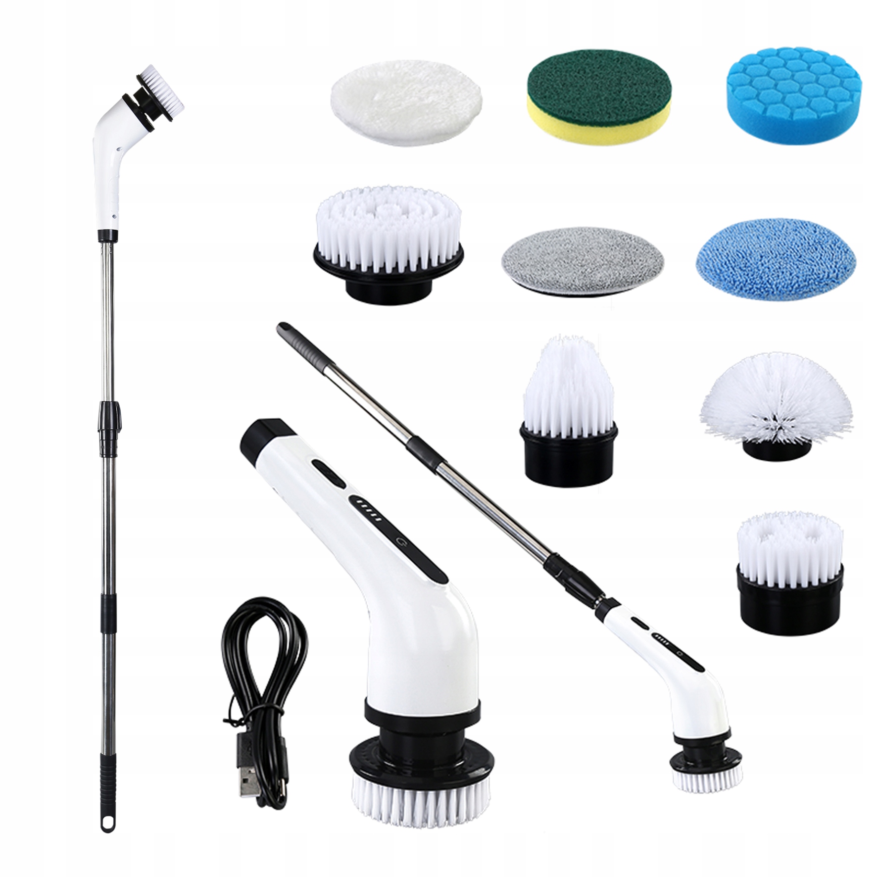 Levně Elektrický Čisticí Kartáč S Vysouvací Rukojetí Led Displej 9 Kartáčových Hlav