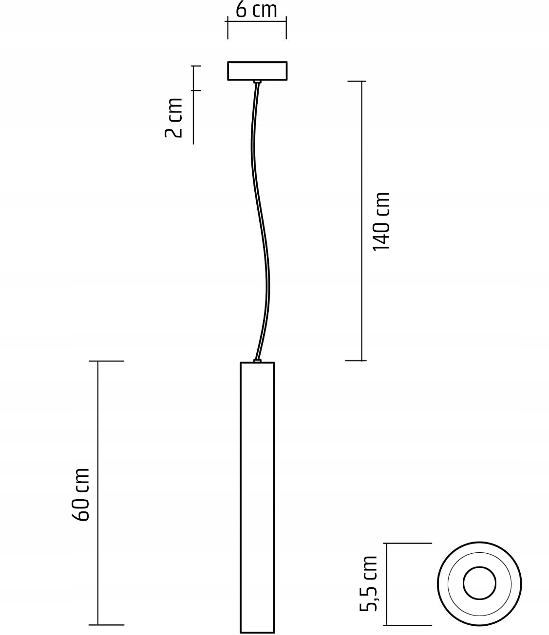 LAMPA WISZĄCA SUFITOWA LED TUBA CYLINDER RURA ZWIS SPOT SLIM METAL 8W 60cm Zasilanie sieciowe