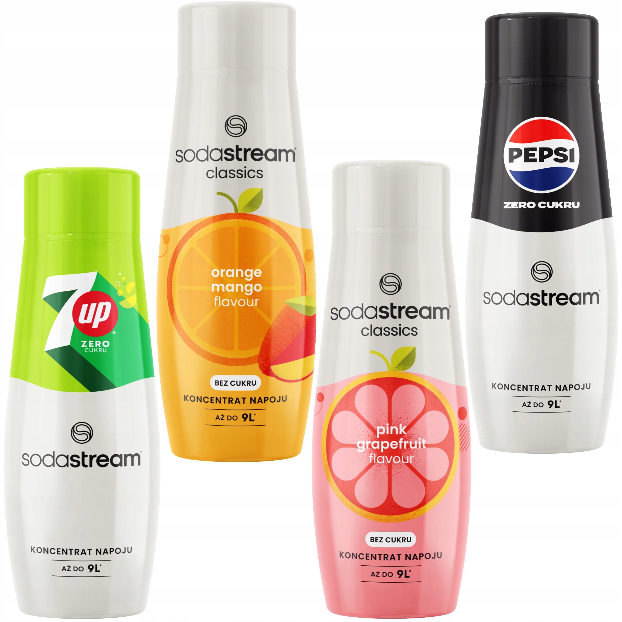 Syropy SodaStream do saturatora 7UP Pepsi Mango Grejpfrut 4 smaki bez cukru