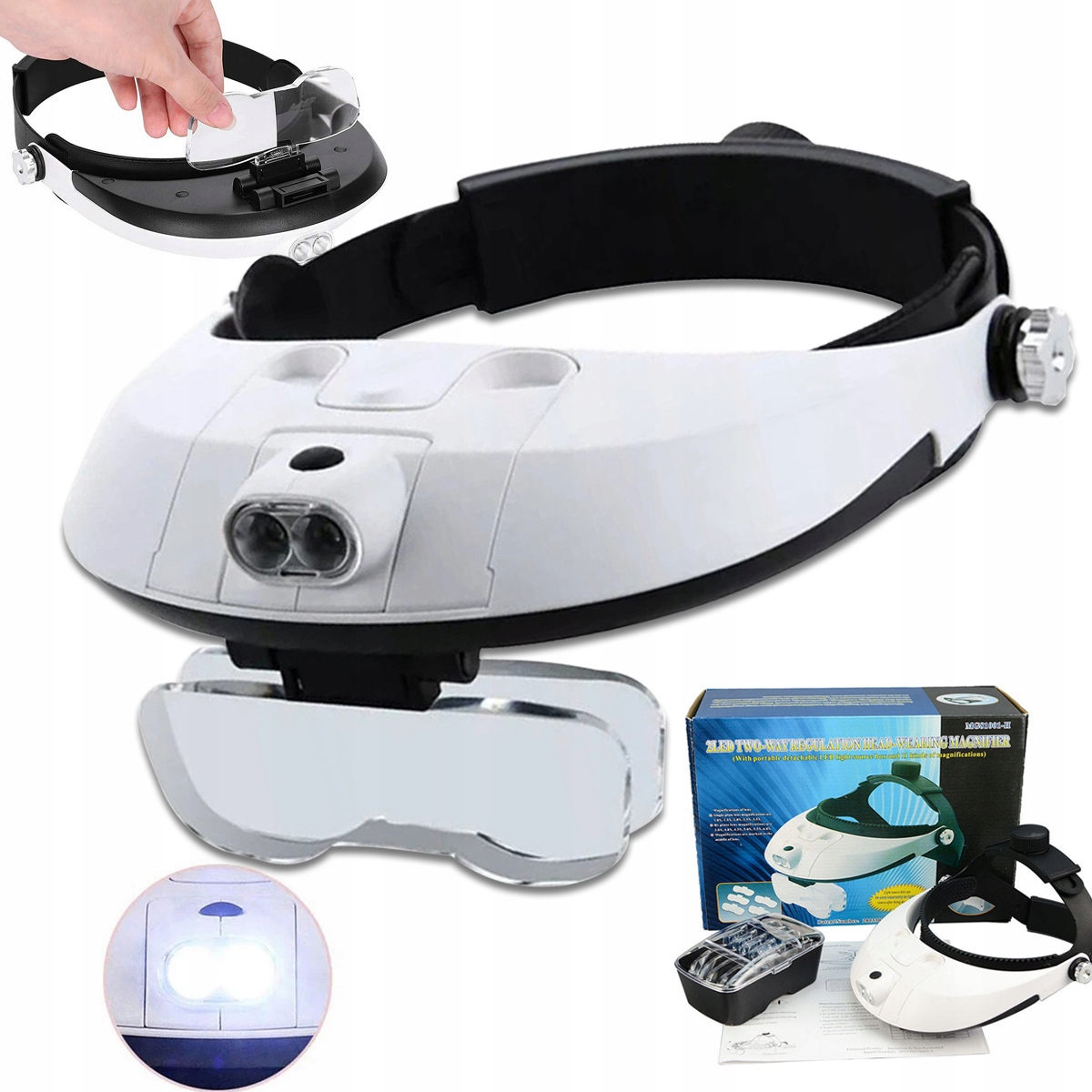 OKULARY POWIĘKSZAJĄCE LUPA NAGŁOWNA ZEGARMISTRZOWSKA LED SOCZEWKI