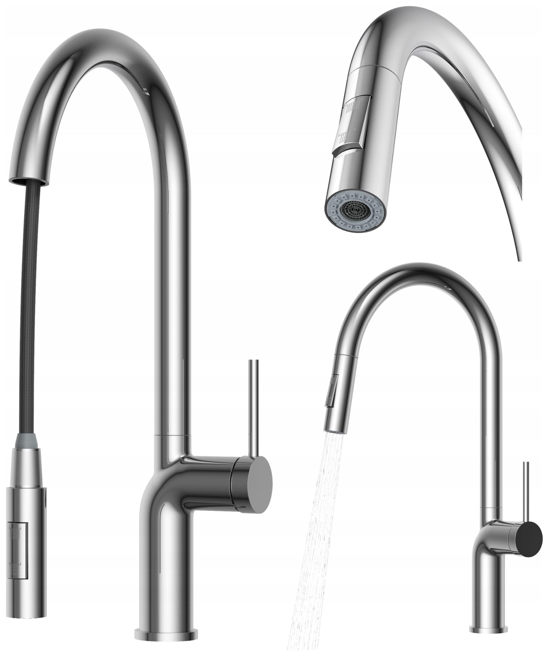 Kuchynská batéria chrómová s výsuvným výtokom, stojanový kohútik do umývadla, vysoká Oxi