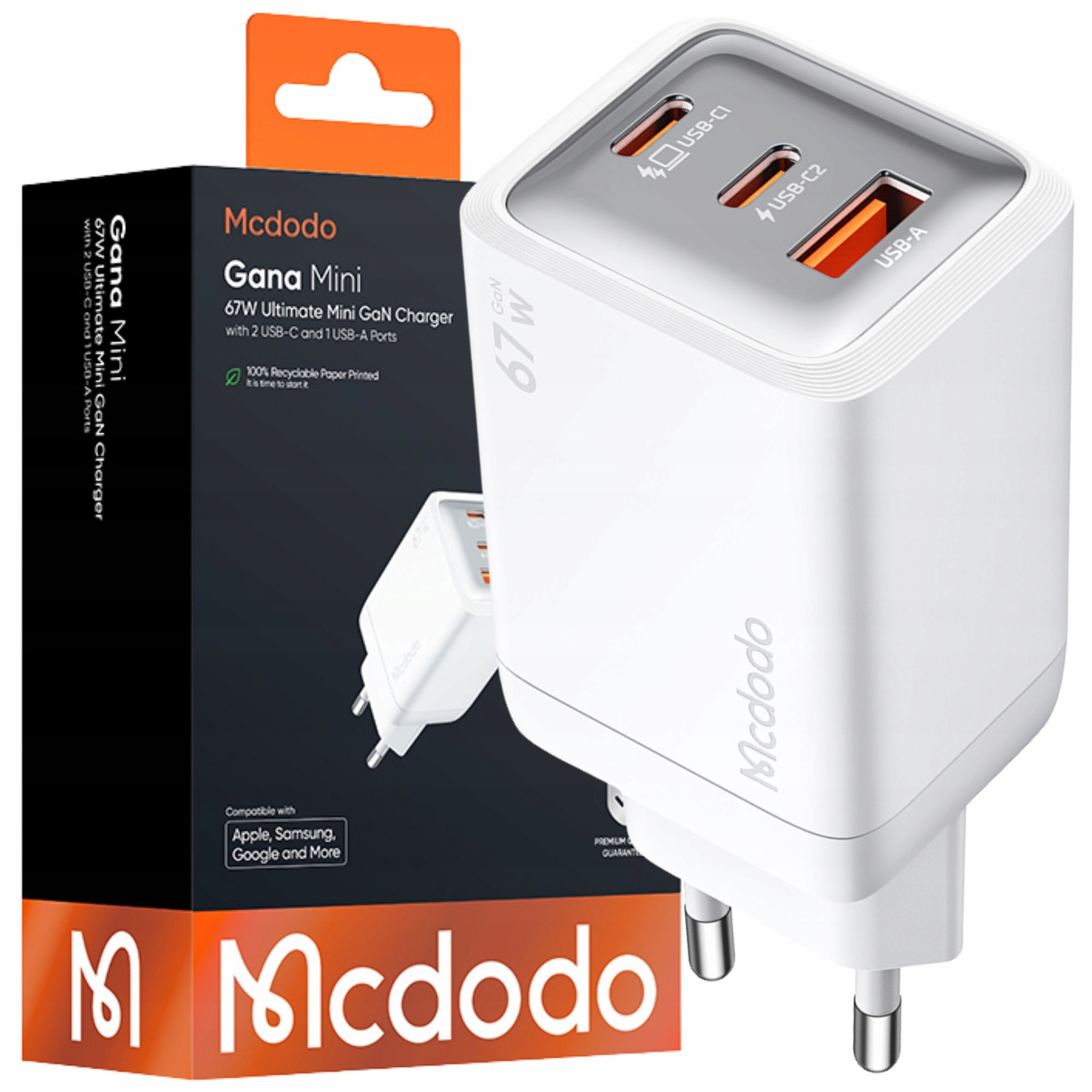 Mcdodo Rychlá Síťová Nabíječka Napájecí Adaptér Kostka 3X Usb-c Pd Usb 67W Bílá