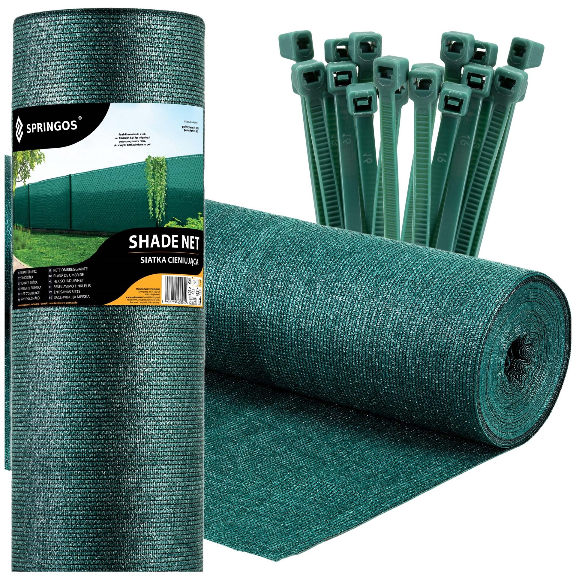 Siatka Cieniująca Maskująca 90% 1,5x50m Na Ogrodzenie Płot+opaski 200szt Uv