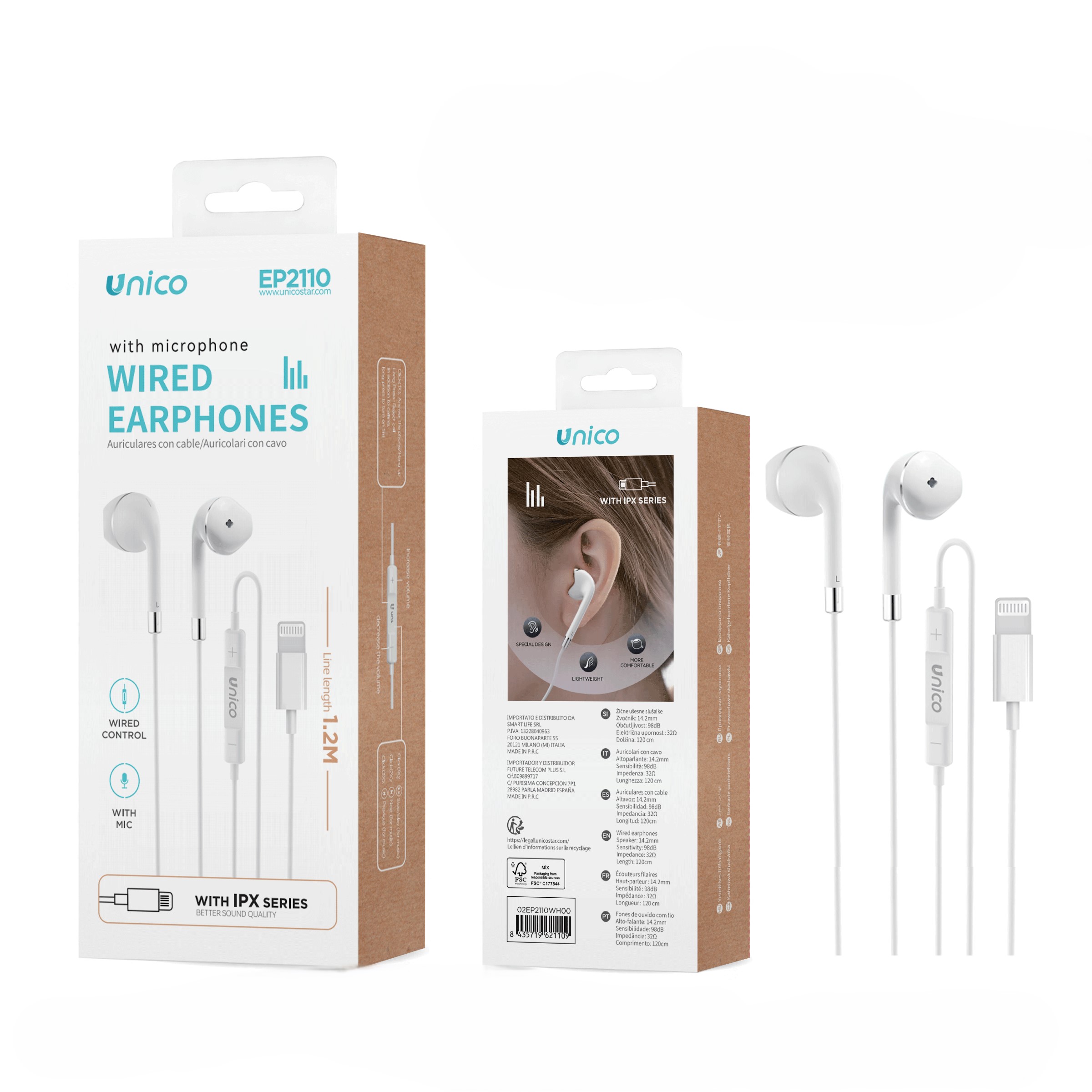 Słuchawki Przewodowe Douszne Z Mikrofonem Ligthning Białe 1.2 M