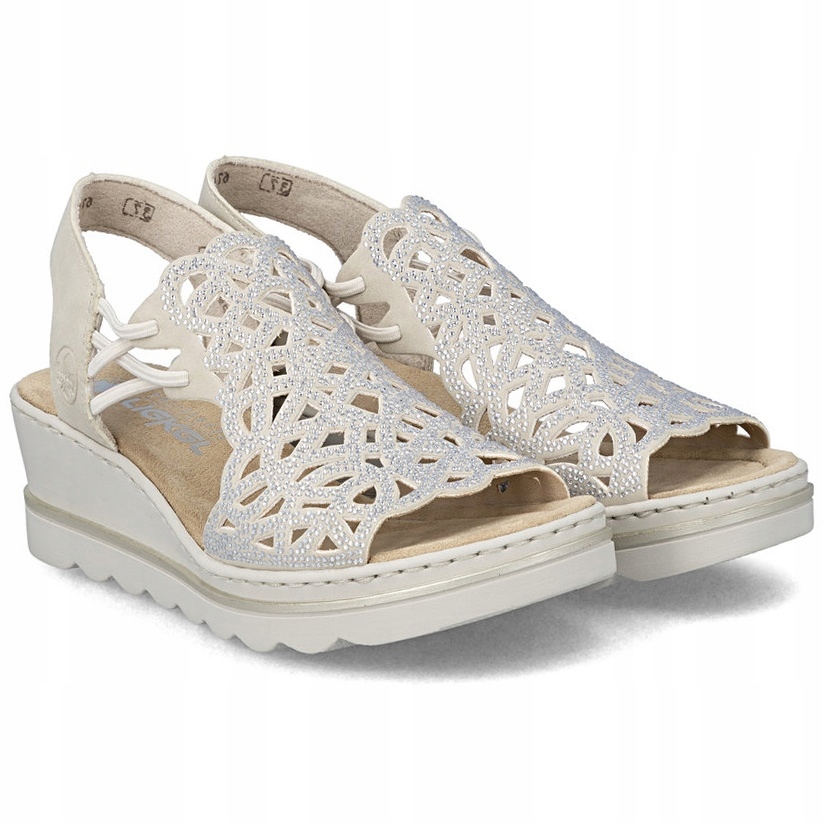 Dámské sandály na klínku Rieker 67465-62 Beige béžové s zirkony Vel. 37