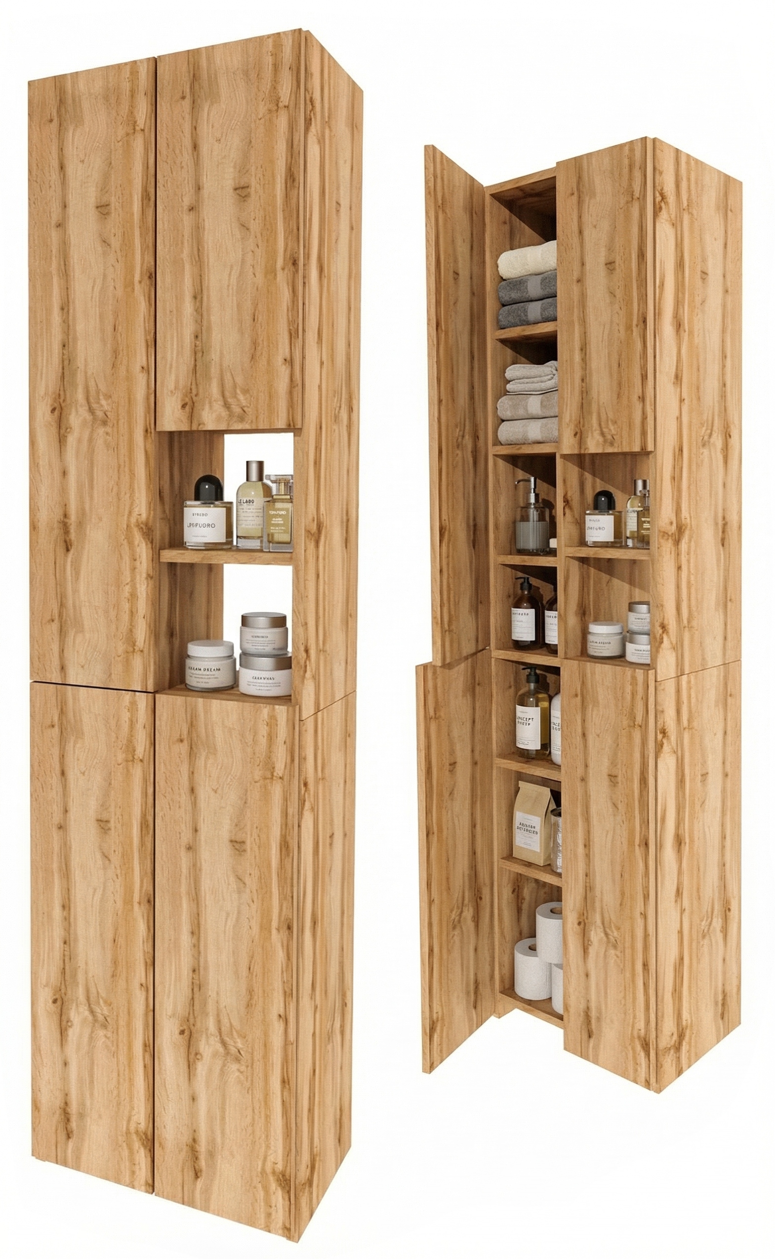 Koupelnová skříňka stojící sloupek koupelnová úzká police dub wotan