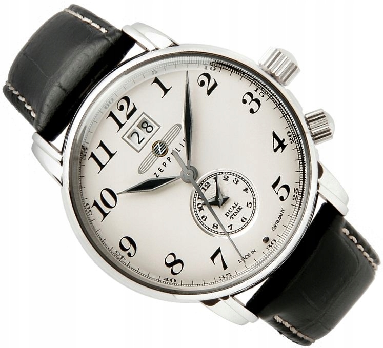 Pánské Hodinky Zeppelin 7644-5 LZ127 Dual Time Retro, Béžový Styl Na Opasku