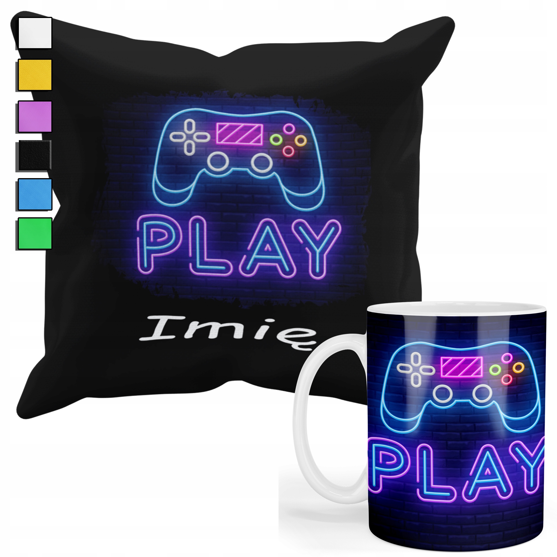 Sada Hrnek Polštář S Povlakem – Dárek Pro Fanouška Game Pad Play Jméno