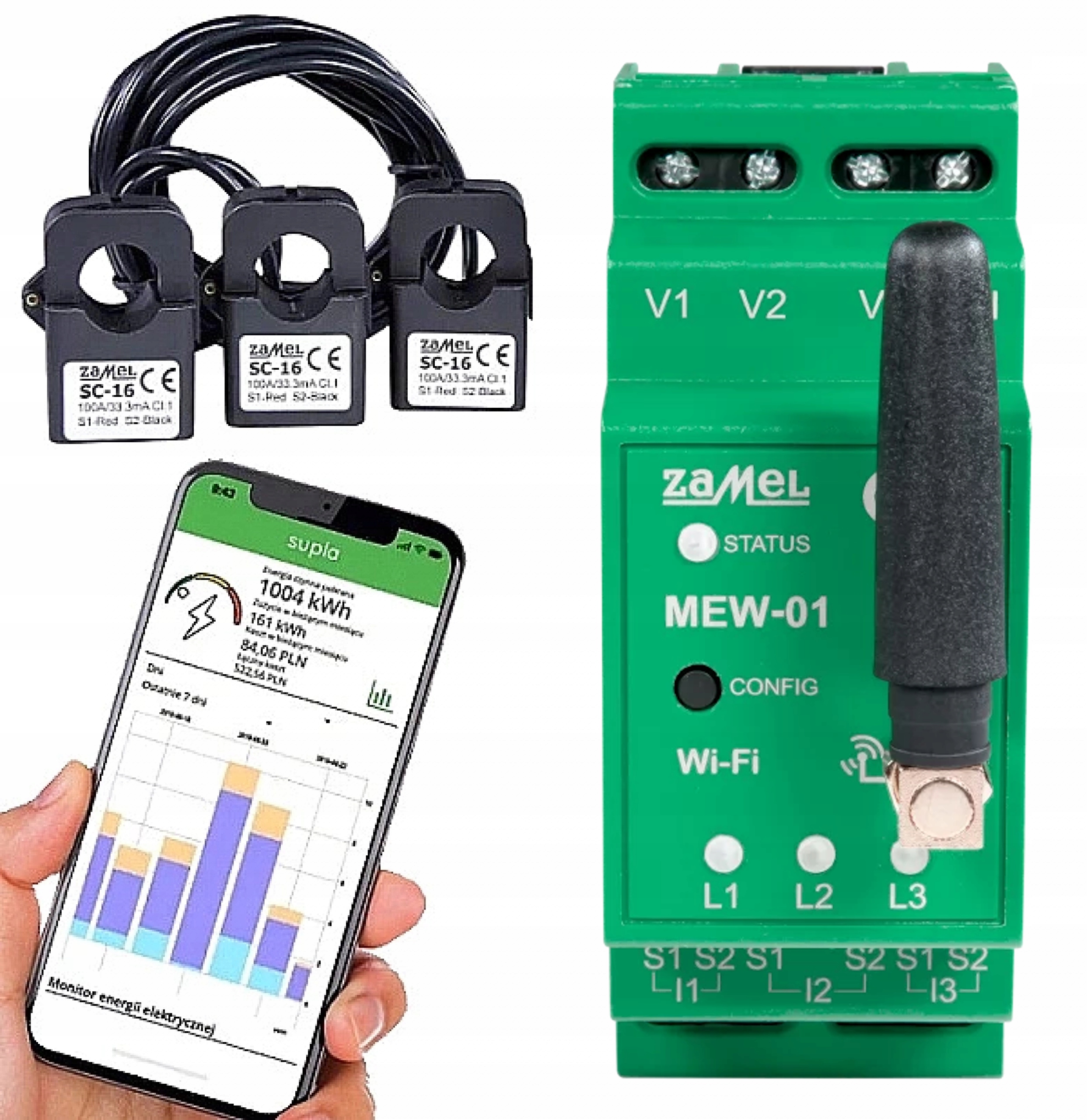 Zamel Monitor Počítadlo elektrickej energie Wi-Fi 3F+N Supla 3-fázové
