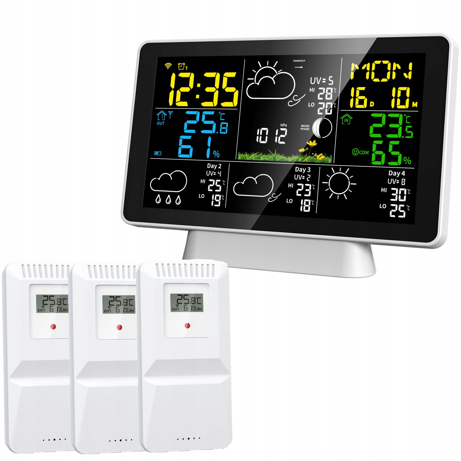 Meteorologická stanice vlhkoměr barometr budík smart WiFi Tuya 3*Senzor