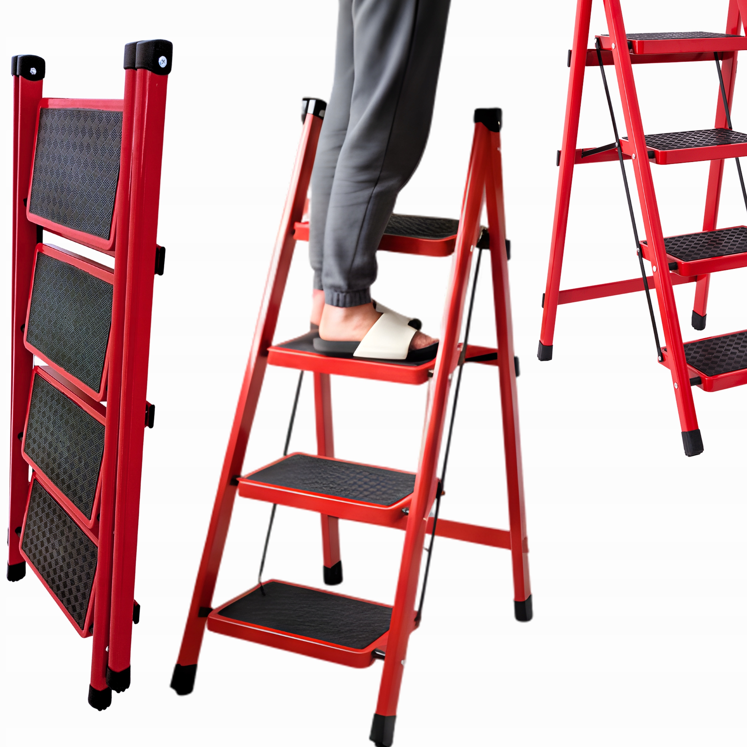 Žebřík Domácí ocelový, skládací, 4 stupně, protiskluzový, Slim